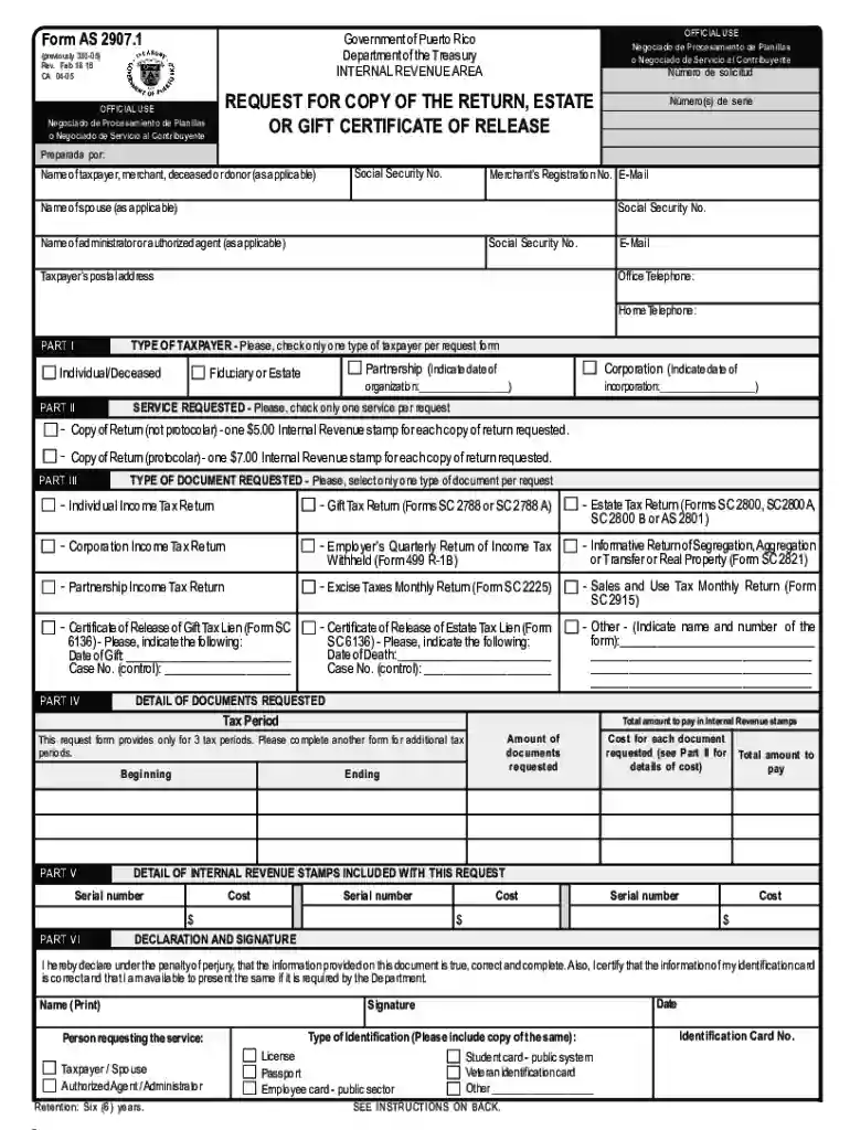 Request For Copy Of The Return, Estate Or Gift Certificate Of Release Preview on Page 1
