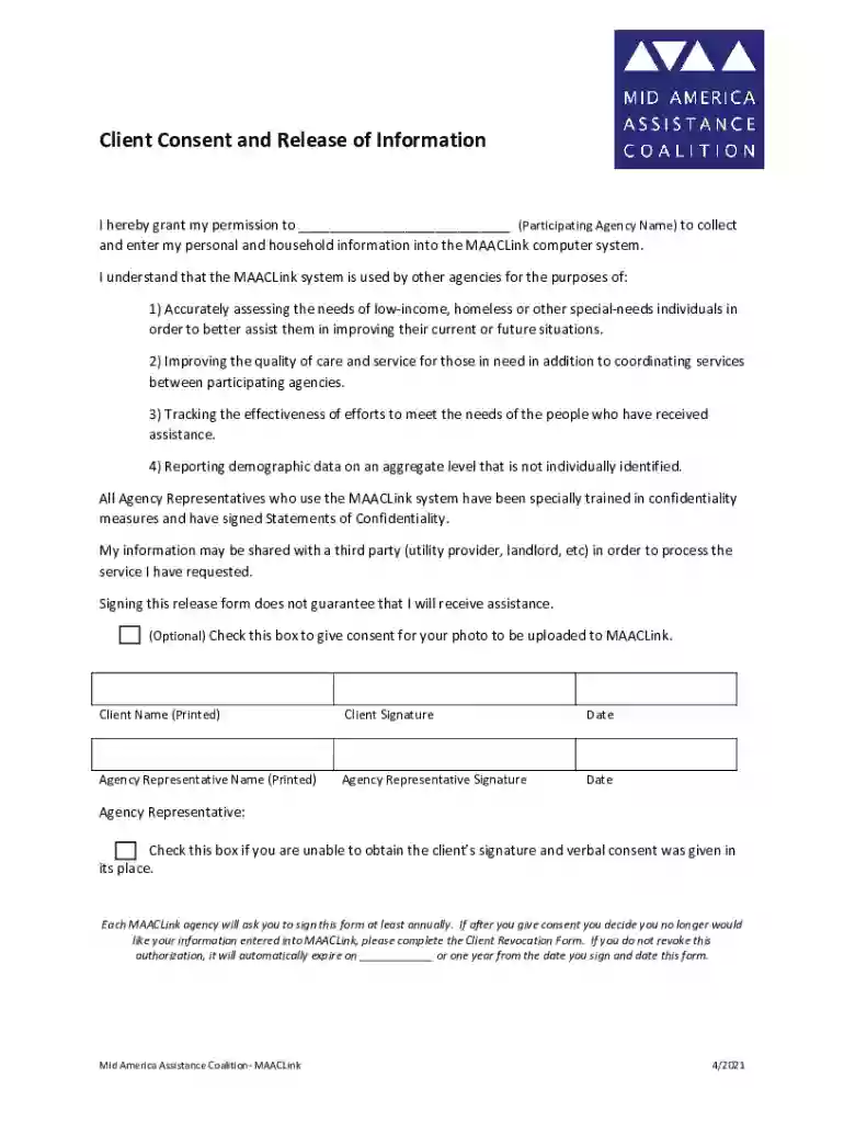 Client Consent and Release of Information - MAAC Preview on Page 1