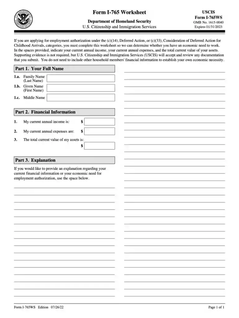 dhs uscis i 765ws Preview on Page 1