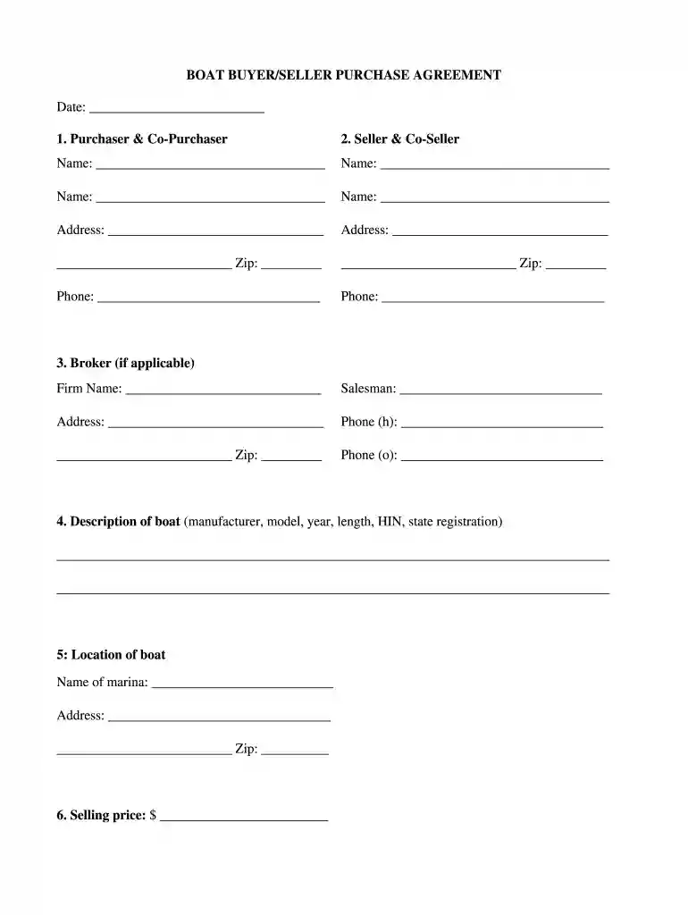 boat sale agreement template Preview on Page 1