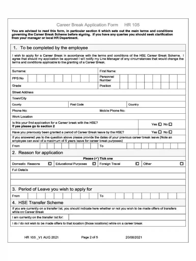 career break application form Preview on Page 1
