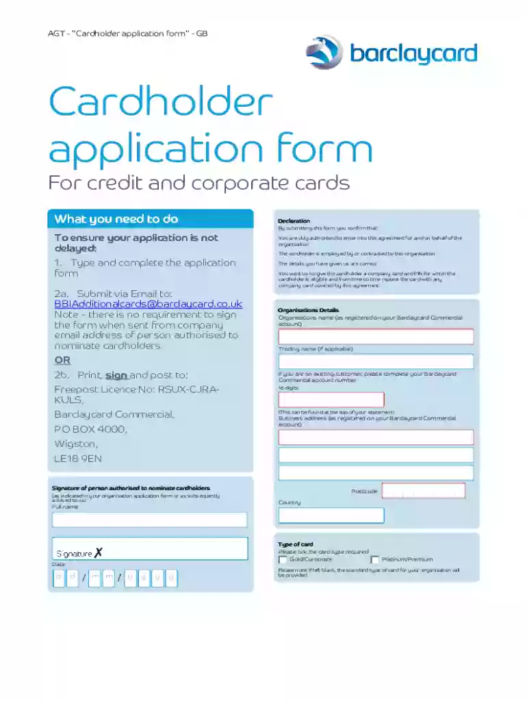 agt cardholder application form Preview on Page 1