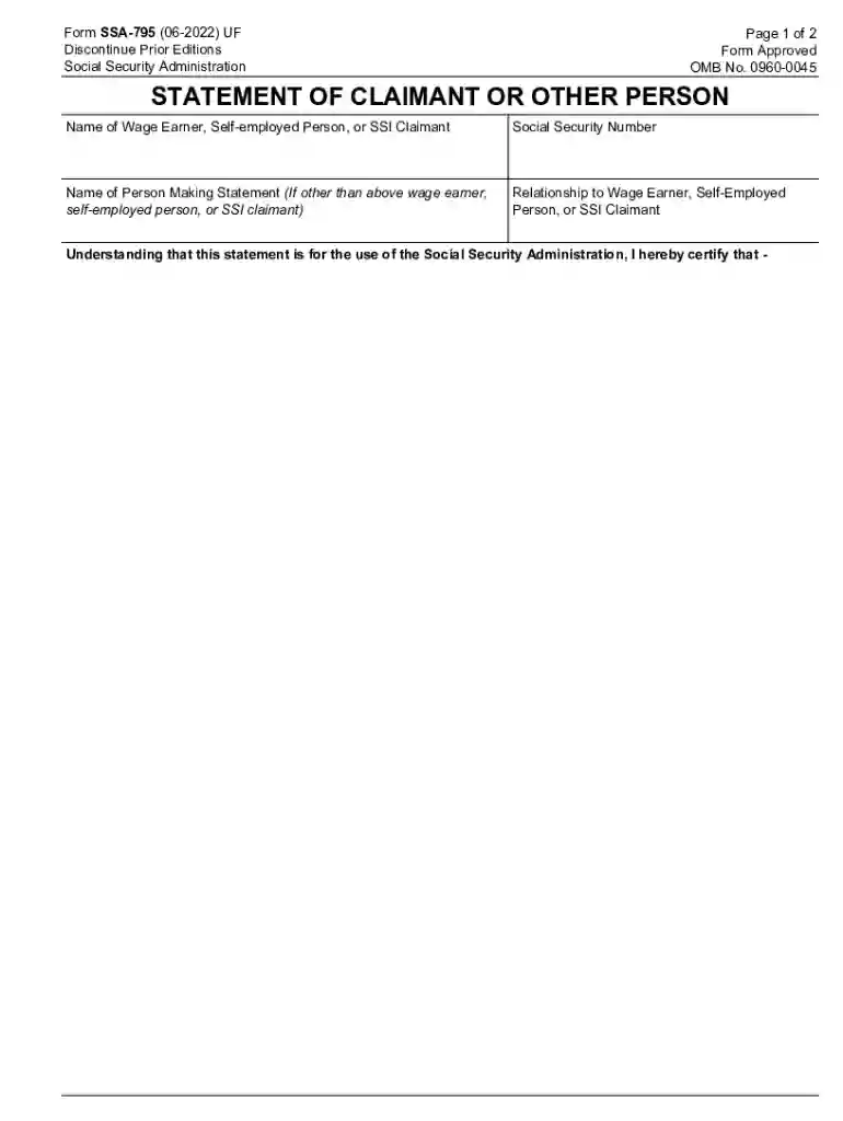 ssa 795 form pdf Preview on Page 1