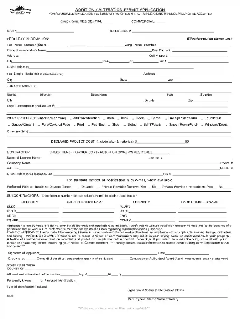 volusia corefileparseADDITION ALTERATION PERMIT APPLICATION Preview on Page 1