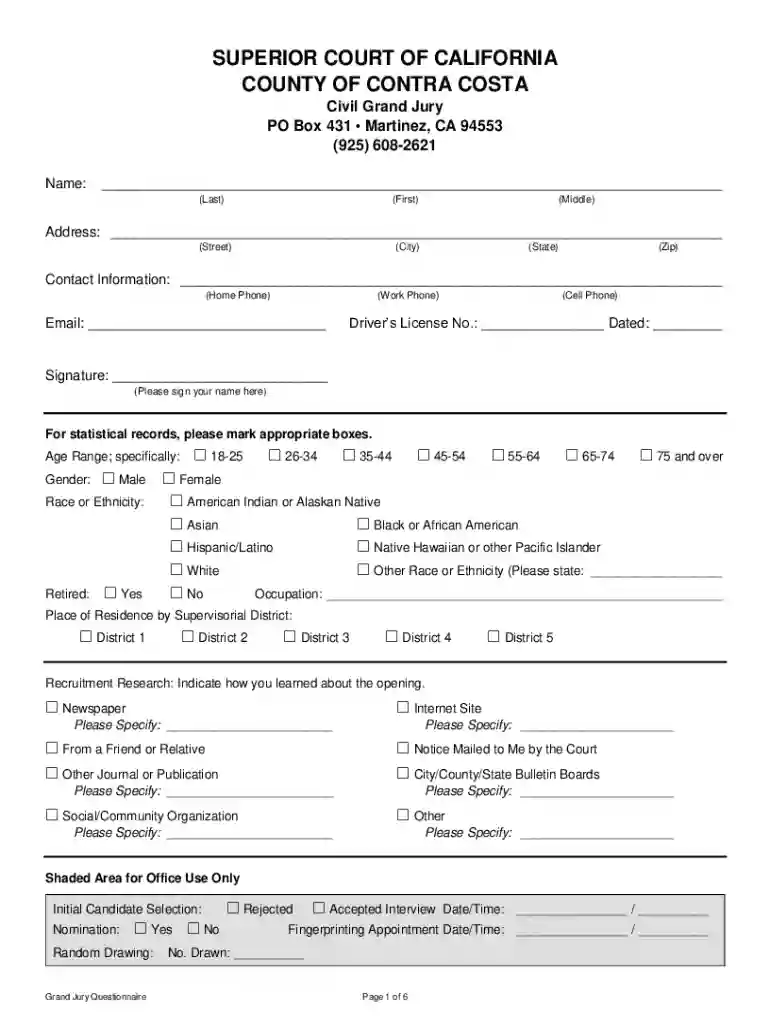 court grand jury questionnaire form Preview on Page 1