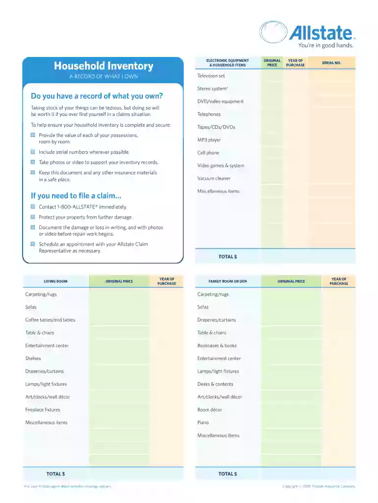 household inventory form Preview on Page 1