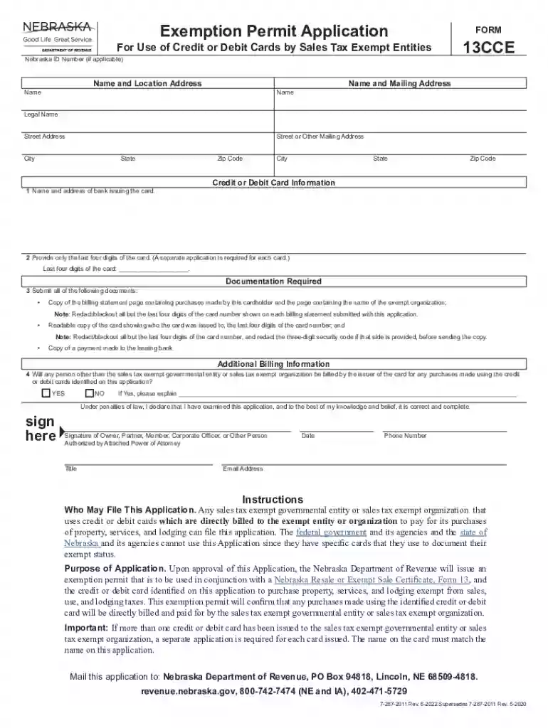 Exemption Permit Application FORM For Use of Credit or Debit - Nebraska Preview on Page 1