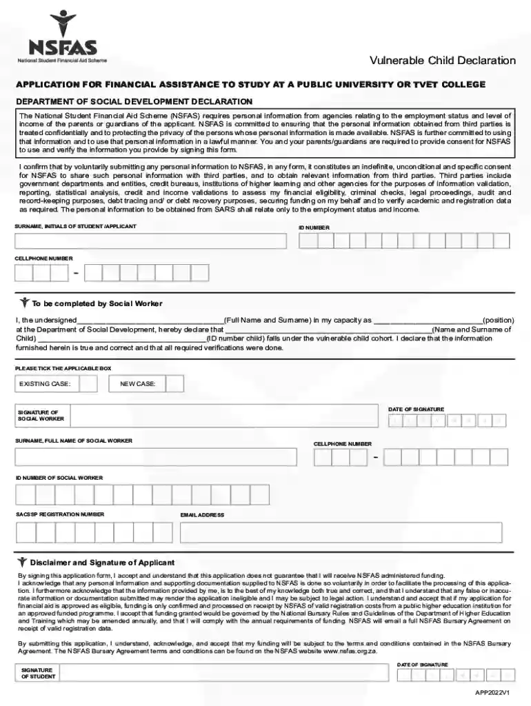 vulnerable child declaration form 2024 Preview on Page 1