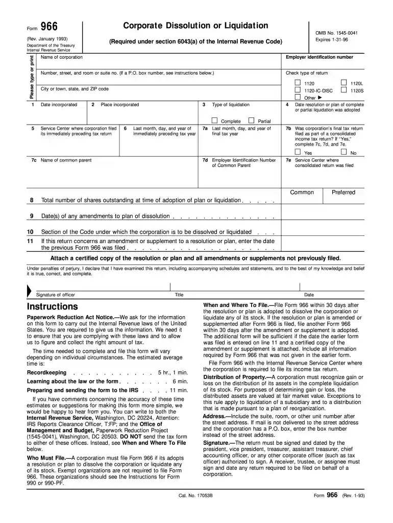 where to mail form 966 1993 Preview on Page 1