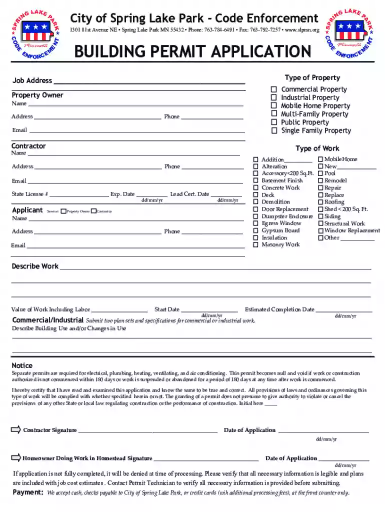 mn building permit application Preview on Page 1