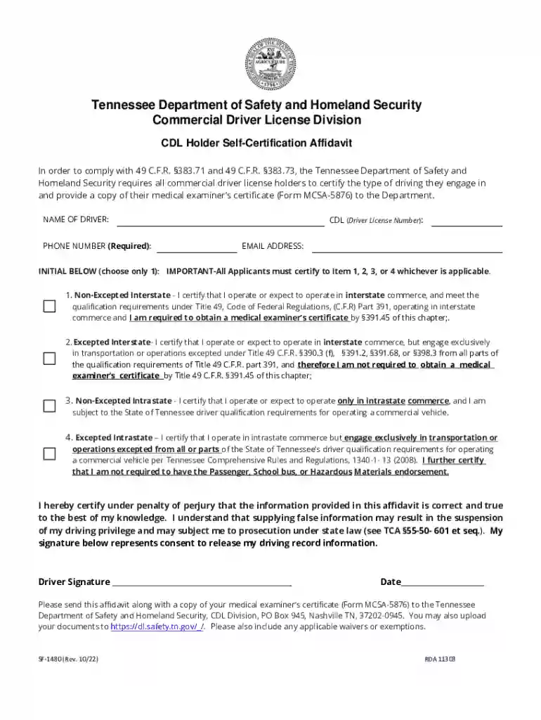 cdl holder self certification affidavit Preview on Page 1