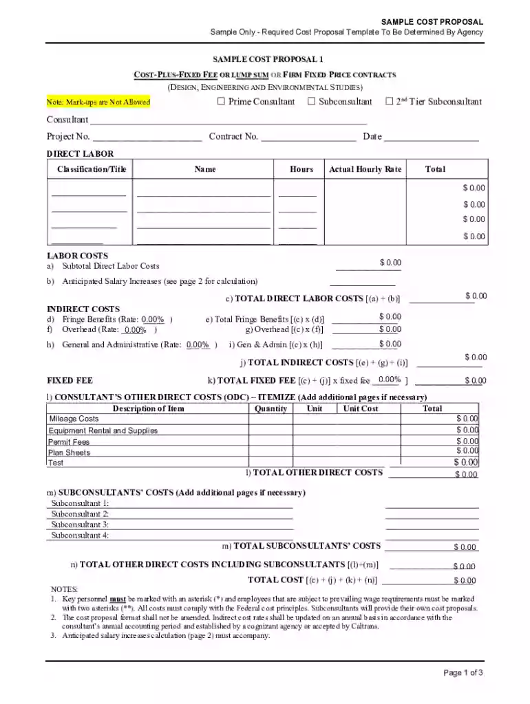 cost proposal sample Preview on Page 1