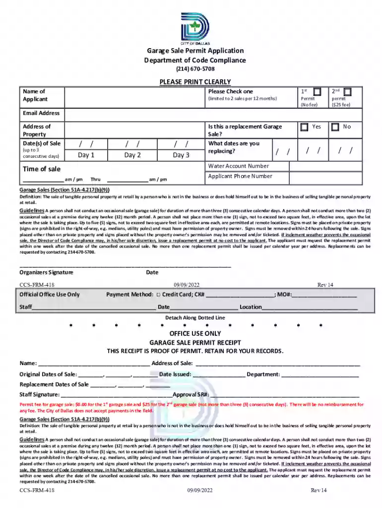 garage sale permit application Preview on Page 1