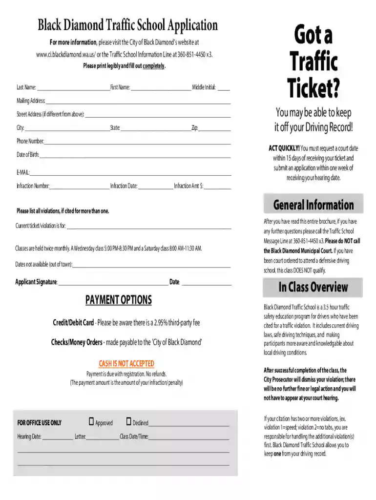 blackdiamondwa filestraffic-schoolBlack Diamond Traffic School Application Got a Traffic Ticket? Preview on Page 1