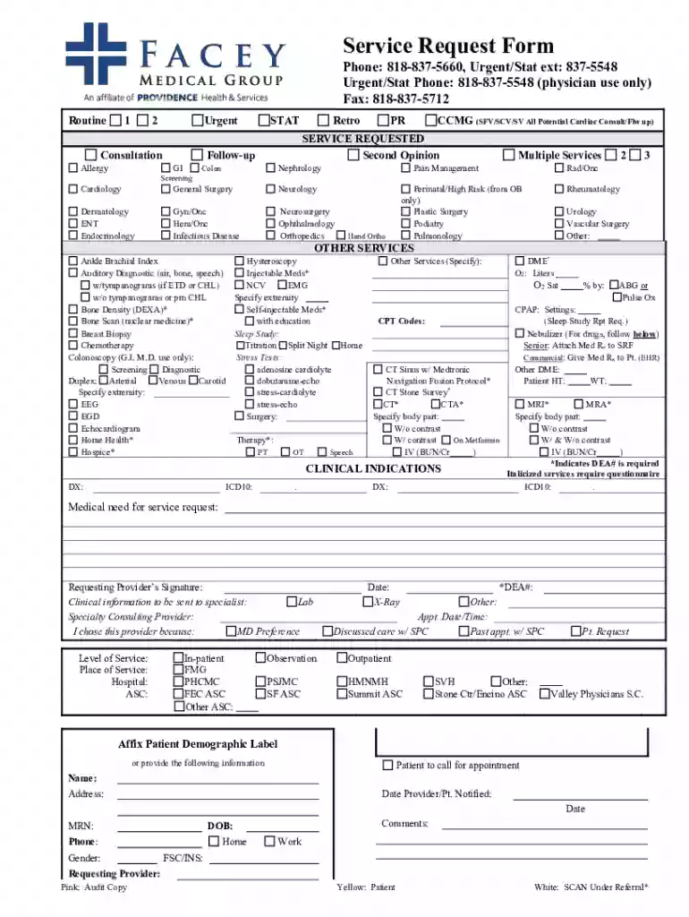facey service request form Preview on Page 1