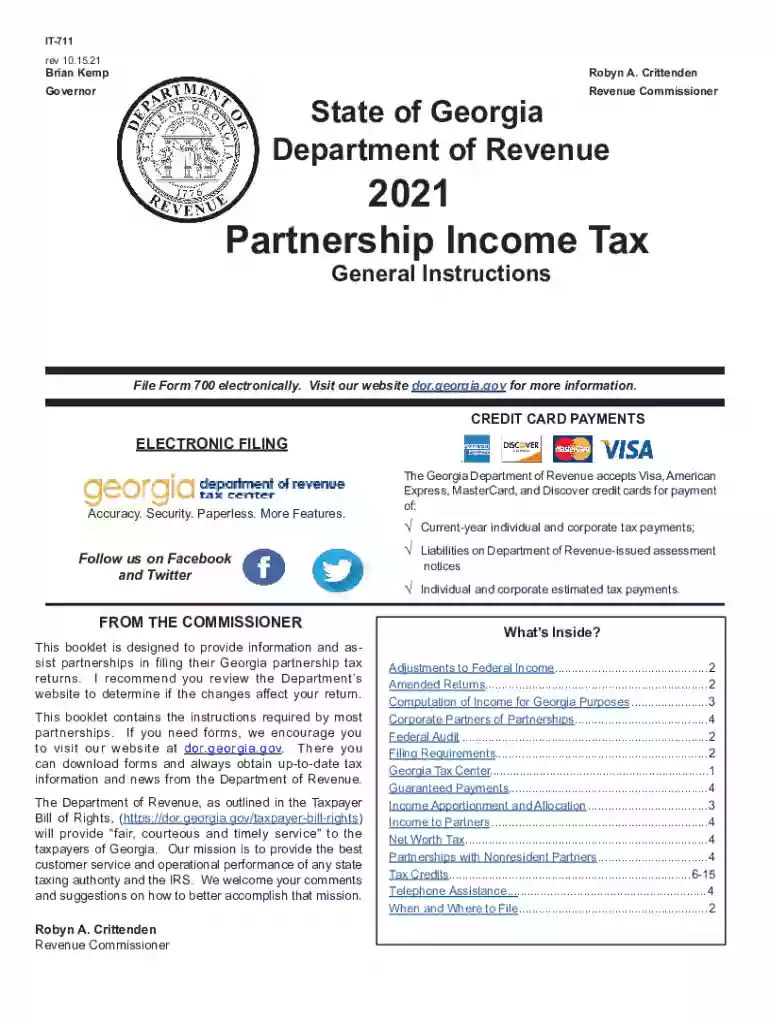 dor georgia it-711-partnership-income-taxIT-711 Partnership Income Tax Booklet - Georgia Department Preview on Page 1