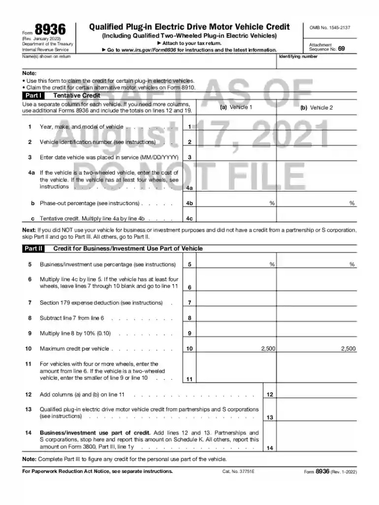 Form 8936 (Rev January 2022) Preview on Page 1