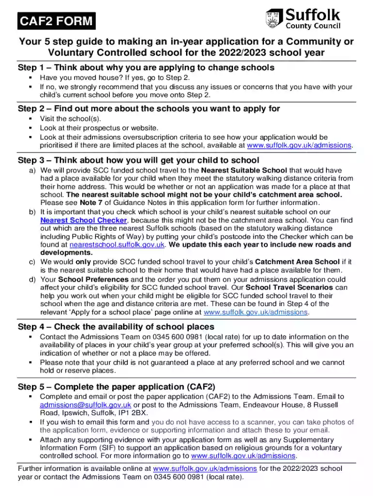 caf2 suffolk county council form Preview on Page 1