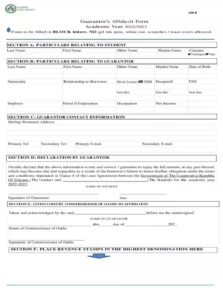 guarantor affidavit Preview on Page 1