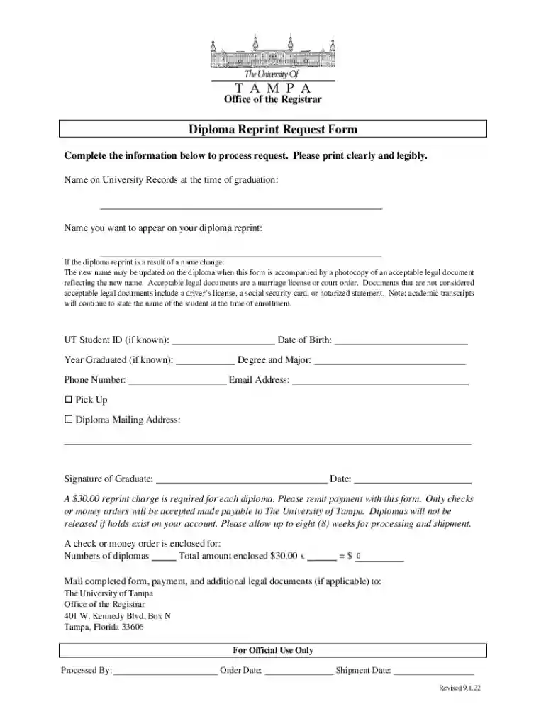 Diploma Reprint Request Form. Reprint Request Preview on Page 1