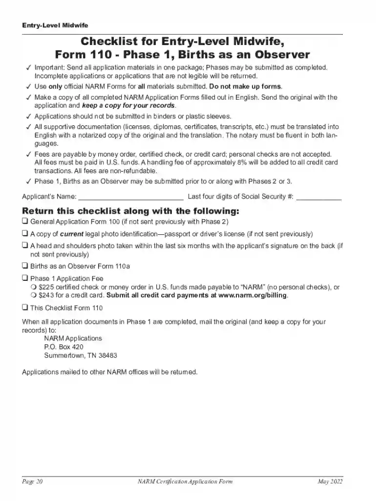 narm pdffilesAppFormsNARM Certified Professional Midwife (CPM) Application Preview on Page 1
