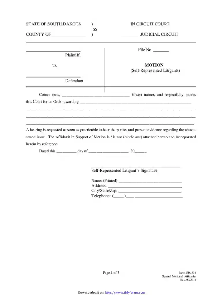 docslib doc9174077State of South Dakota ) in the Circuit Court ) Ss County of Preview on Page 1