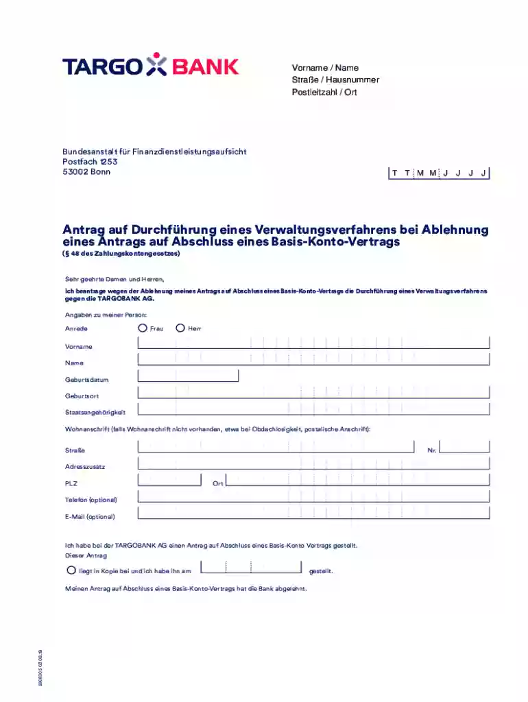 Antrag auf Abschluss eines Basis-Konto - TARGOBANKAntrag auf Abschluss eines Basis-Konto - TARGOBANK Preview on Page 1