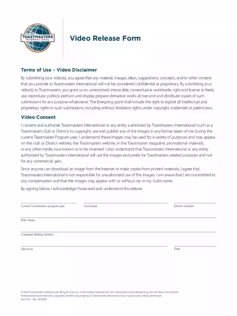 Video Release Form (Free Sample) - SignWell Preview on Page 1
