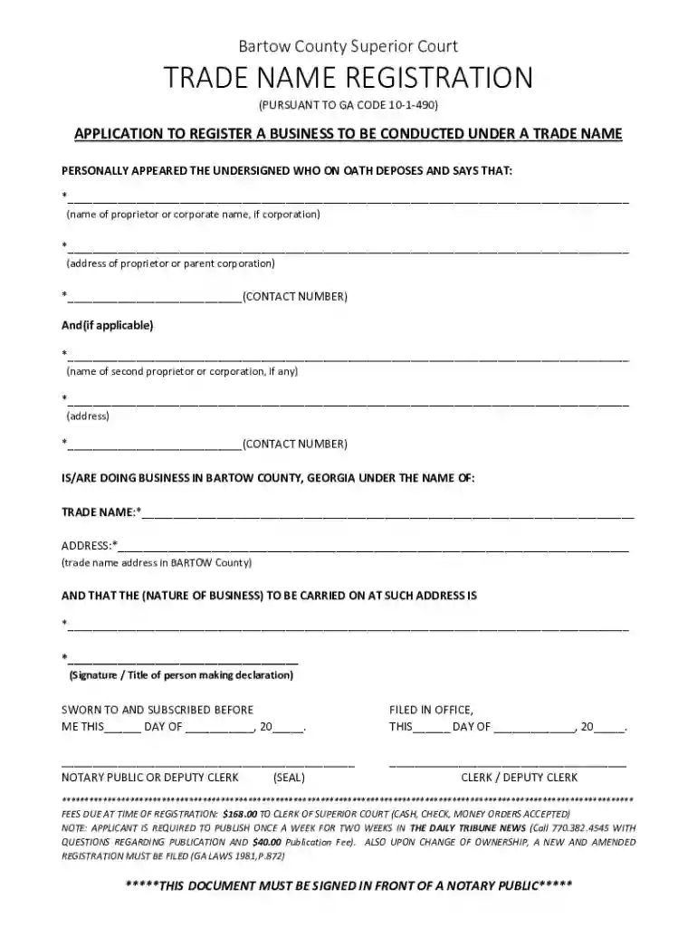 Georgia Trade Name Registration Preview on Page 1