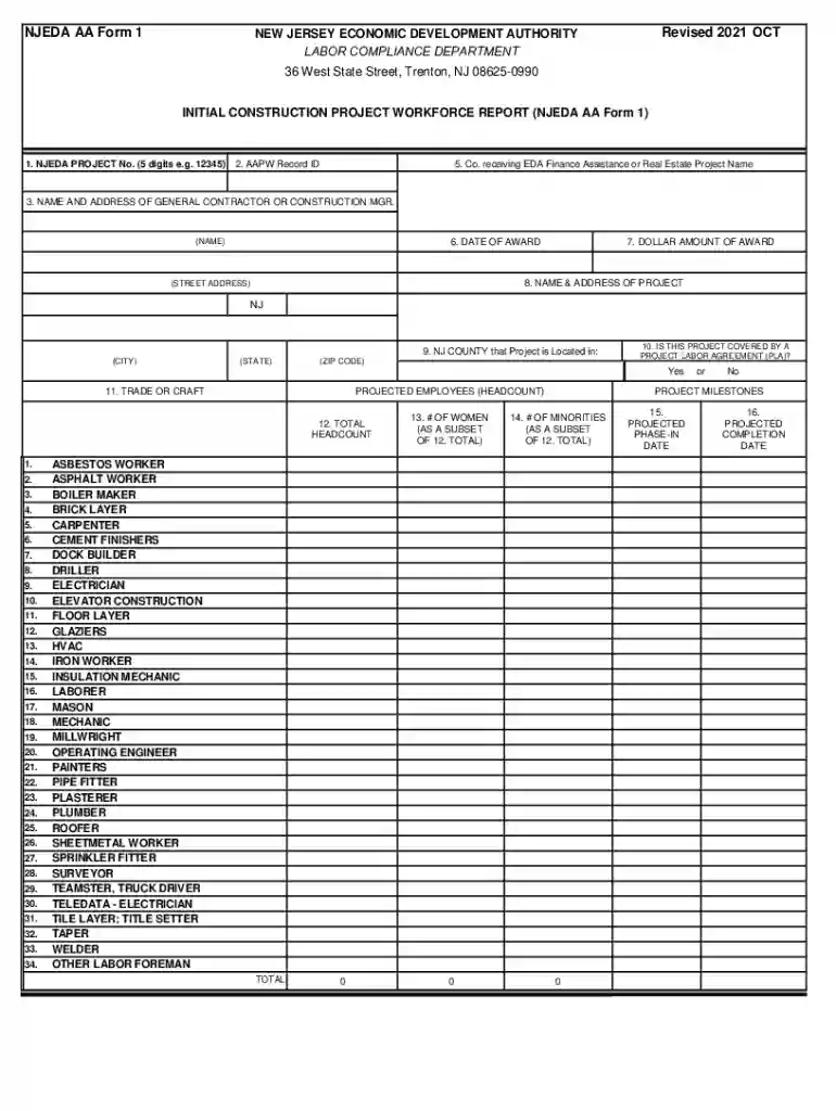 NJEDA AA Form 1 Revised 2021 OCT Preview on Page 1