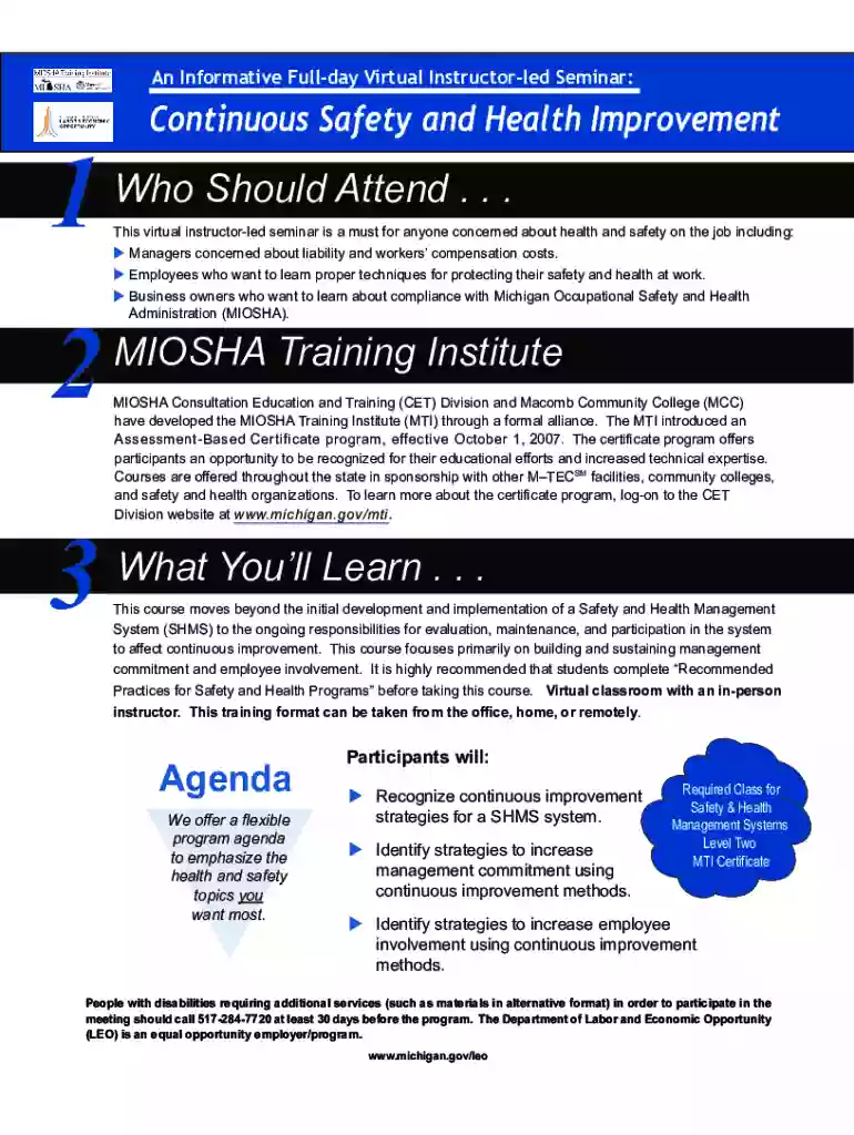 Continuous Safety and Health Improvement September 14, 2022 Virtual Instructor-led Seminar Preview on Page 1