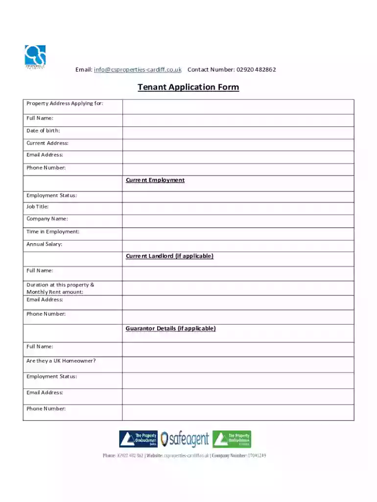 Tenant Application Form Preview on Page 1