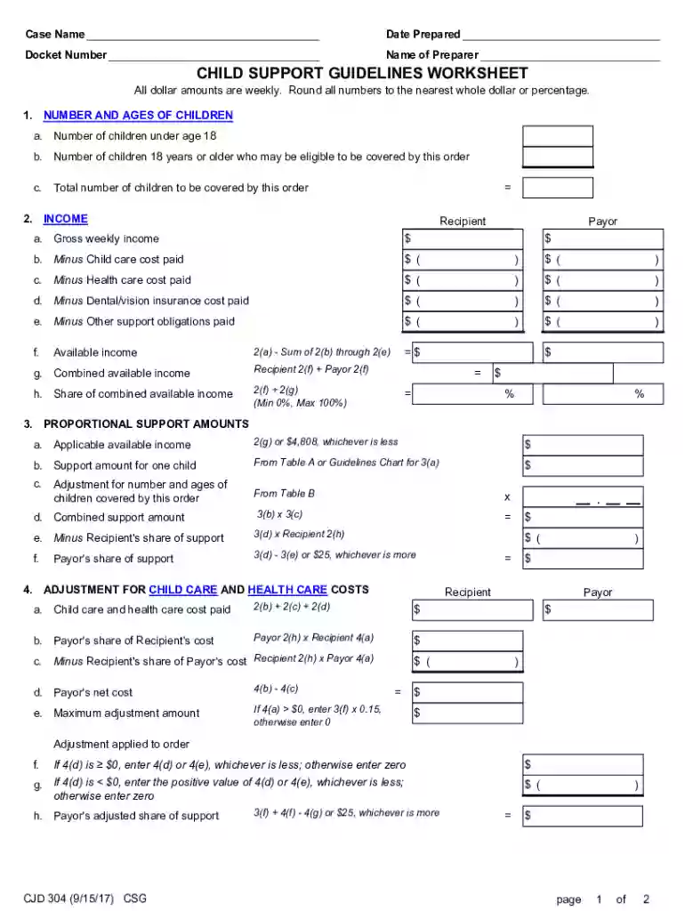 CHILD SUPPORT GUIDELINES WORKSHEET Case No - Judiciary of Virginia Preview on Page 1