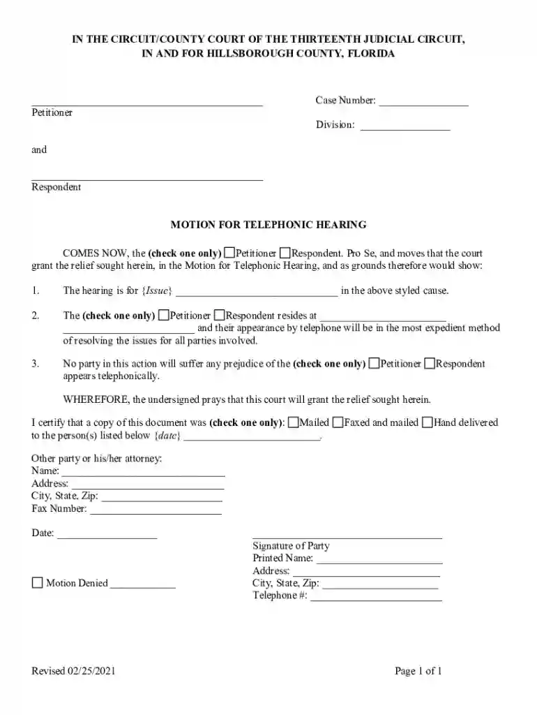 motion to appear telephonically florida Preview on Page 1