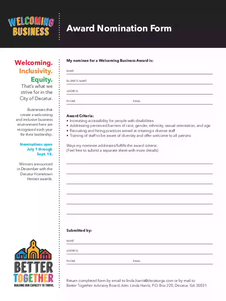 BT-welcoming-business-nomination-form indd Preview on Page 1