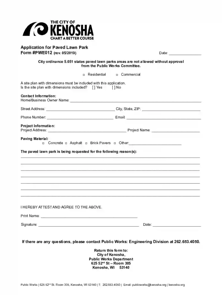 Application for Paved Lawn Park - Kenosha Preview on Page 1