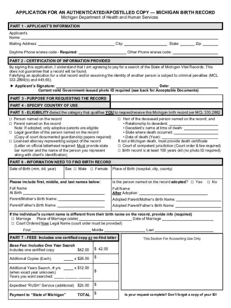 forms justia michiganstatewideJustia :: Michigan Birth Record - Application For An Preview on Page 1