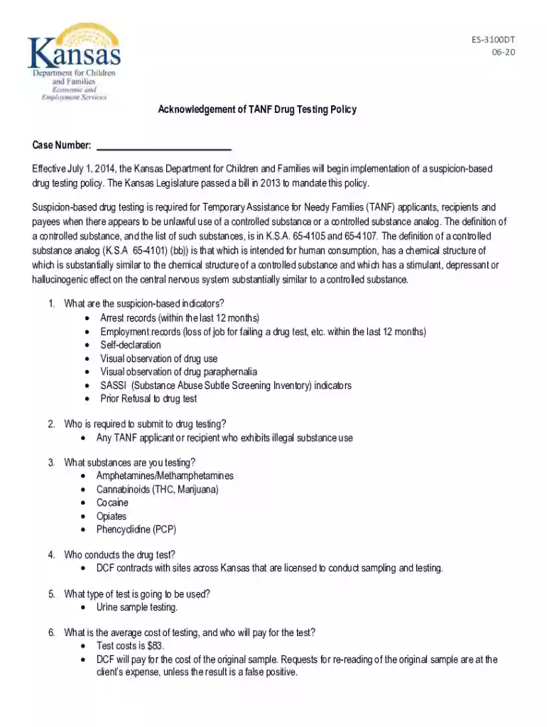Acknowledgement of TANF Suspicion-based Drug Testing Policy Acknowledgement of TANF Suspicion-based Preview on Page 1