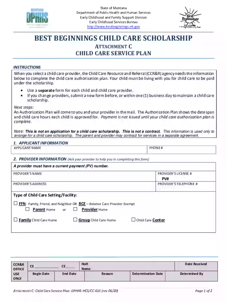Montana Child Care Service Plan Preview on Page 1