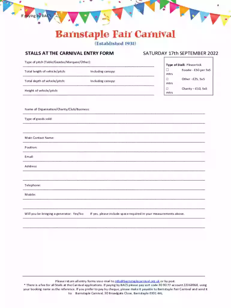 CHILDREN'S CARNIVAL FANCY DRESS PARADE ENTRY FORM Preview on Page 1