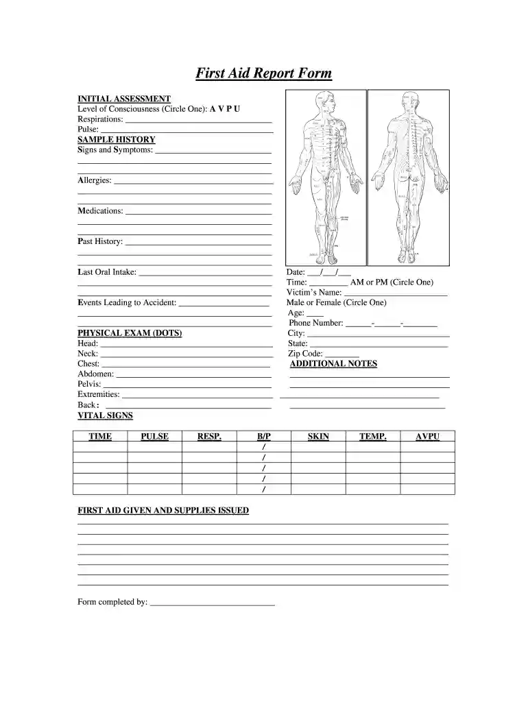 first aid form pdf Preview on Page 1