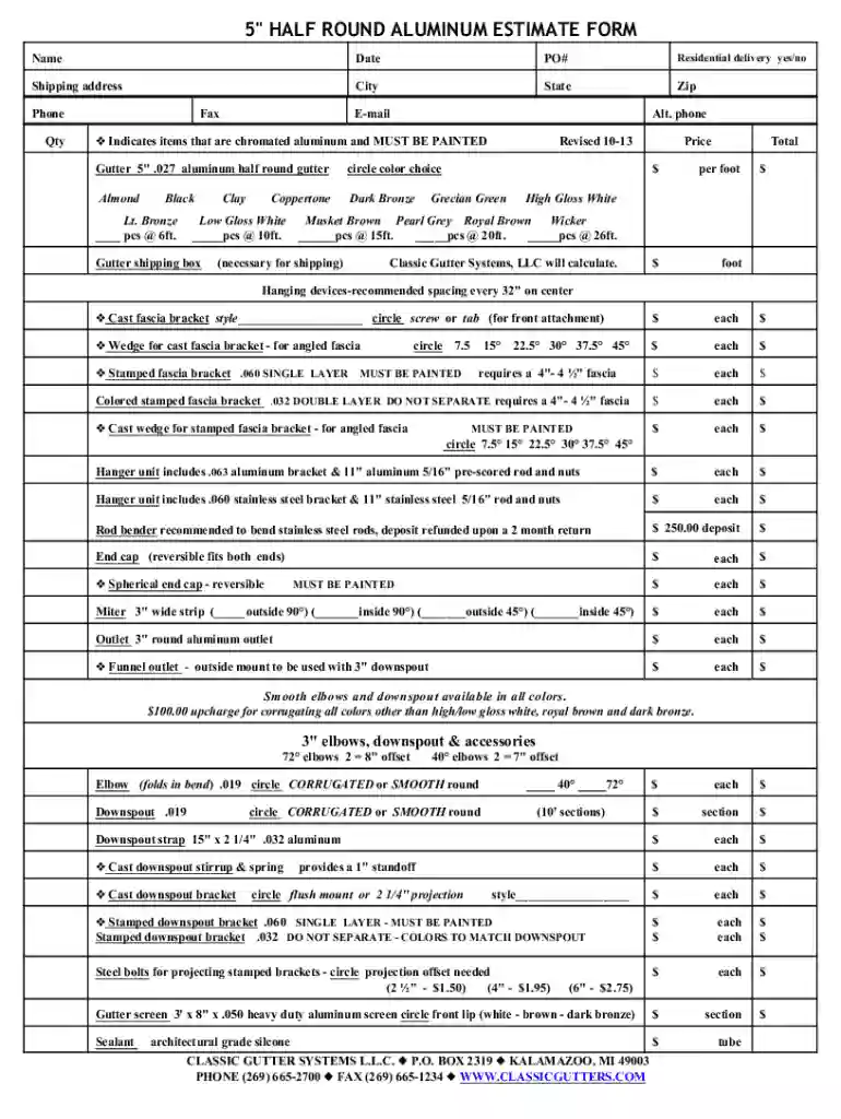 gutter estimate template Preview on Page 1