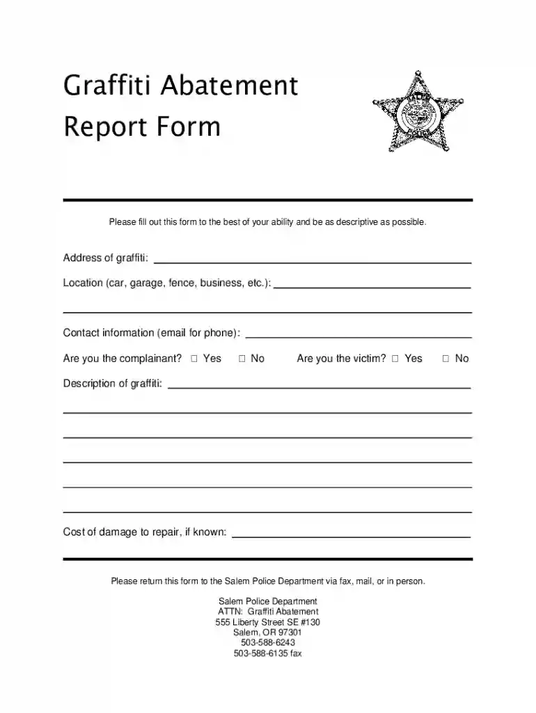Graffiti Abatement Report Form doc Preview on Page 1