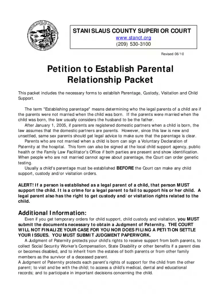 Form PacketsParental RelationshipSuperior Court of CA Preview on Page 1