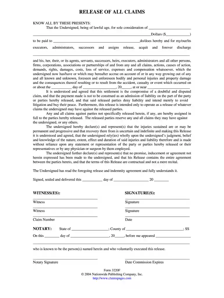release of claims template Preview on Page 1