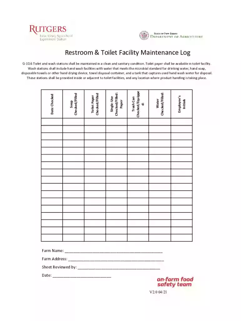 restroom-cleaning-log basics-of-restroom-andRestroom and Toilet Facility Maintenance Log Form: The B Preview on Page 1