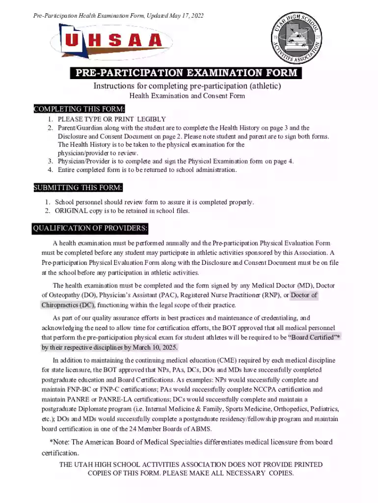 uhsaa physical form Preview on Page 1