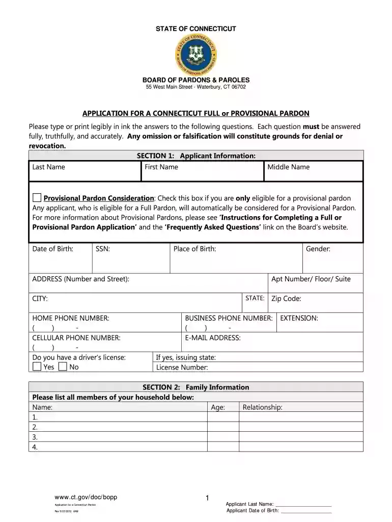 ct pardon application Preview on Page 1