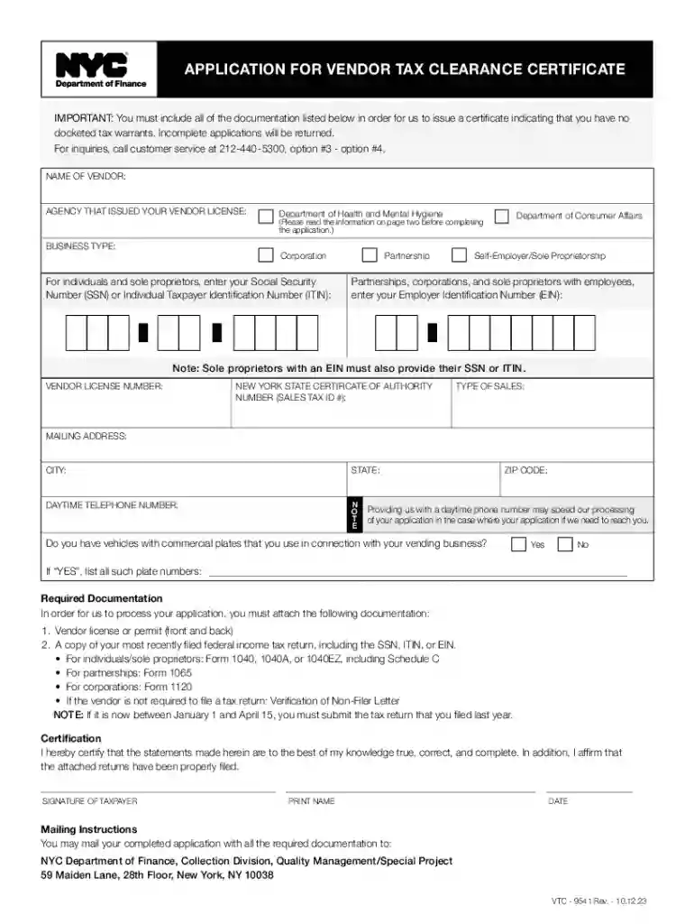 application for vendor tax clearance certificate Preview on Page 1