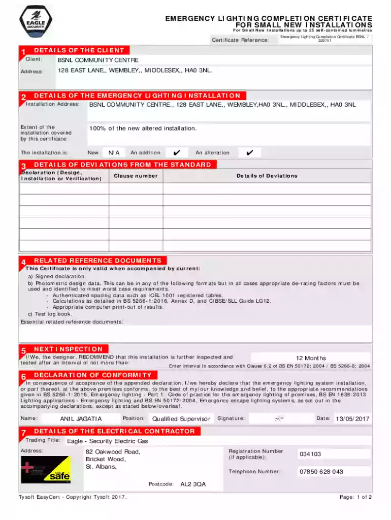 Emergency Lighting Certificate Form - DocHub Preview on Page 1